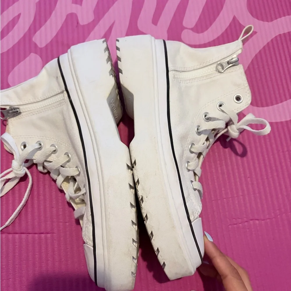 Kids White High-Top Canvas Sneakers